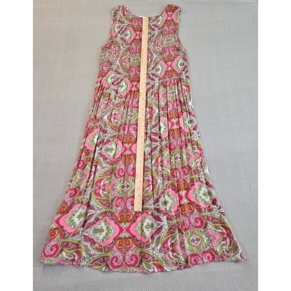 Croft & Barrow Midi Dress Large Pink Paisley Smocked Sleeveless Fit & Flare - Picture 10 of 12